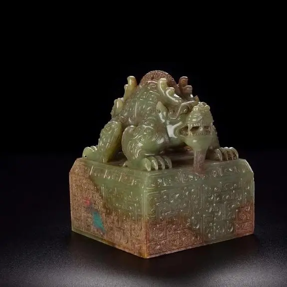 漢・古和田玉・高古玉浮彫・魑龍玉璽・印章』極細工・古賞