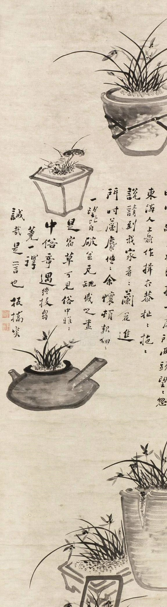 中国美術 模写 鄭板橋［石竹蘭図］紙本　肉筆　掛け軸！ Yahoo!オークション -「中国 蘭」(掛軸) (書)の落札相場・落札価格