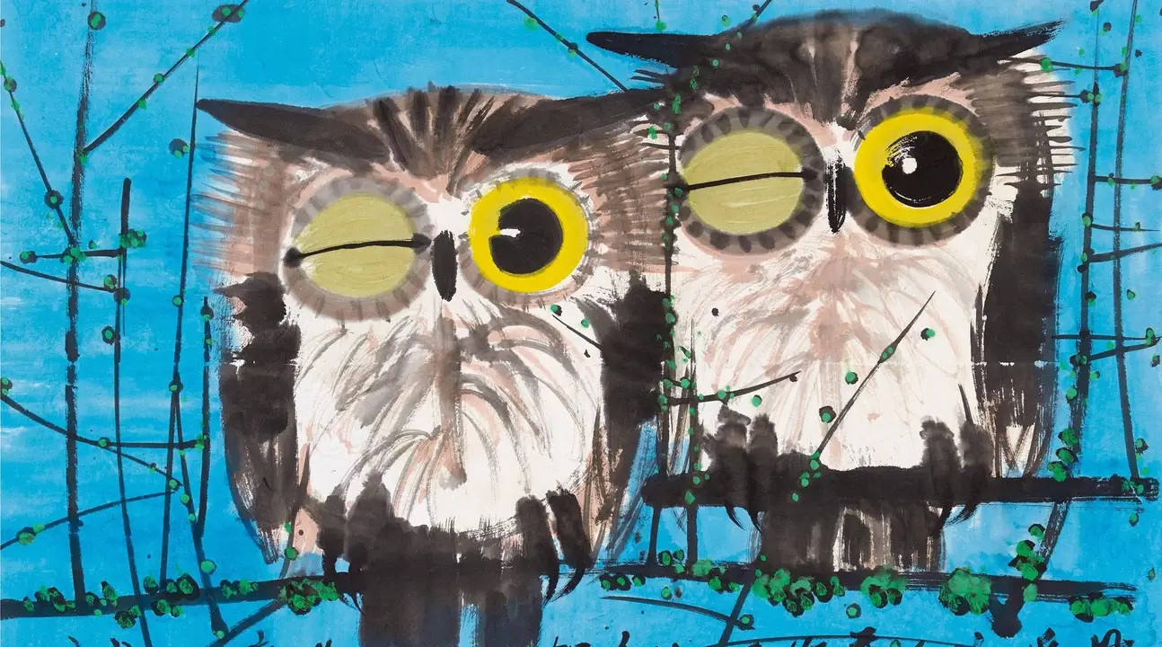 黄永玉画《猫头鹰》，睁一只眼闭一只眼，这还能捉到老鼠吗？