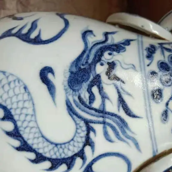 中国 青花 山水人物文 双耳瓶 玉壺春瓶 C 6900