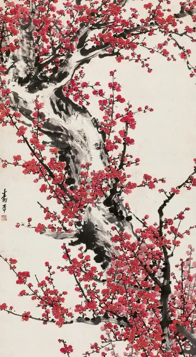 董寿平的梅花图欣赏：用半斤朱砂画梅花，成交价格高达1.7个亿